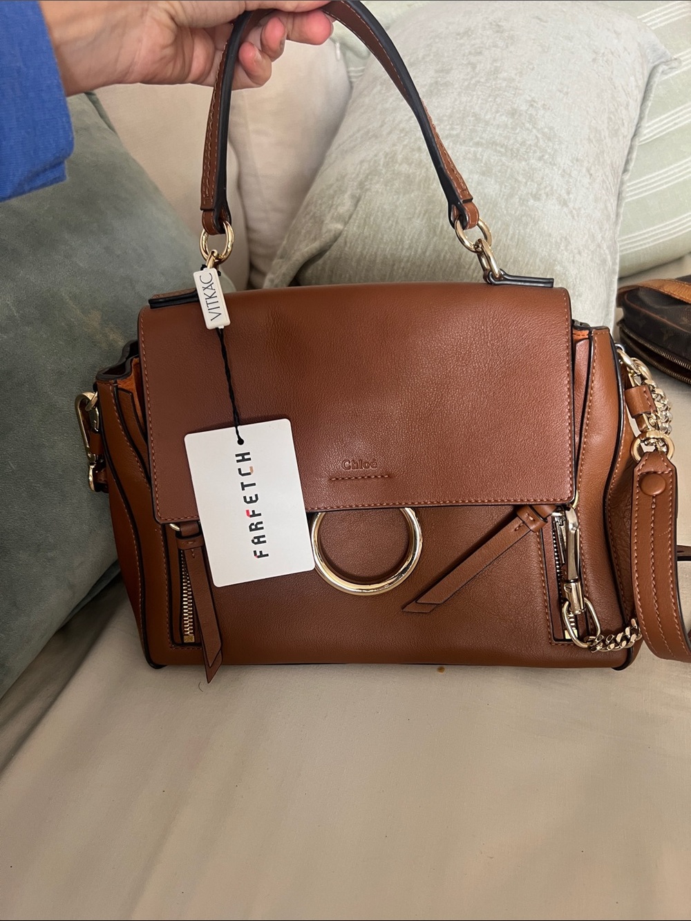 Chloe Brown Leather Satchel with Gold Ring Detail